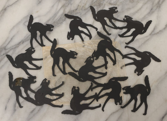 Lot 074 - Grouping Of Fourteen Vintage Die Cut Black Cat Silhouette Halloween Craft Paper Decorations As Found