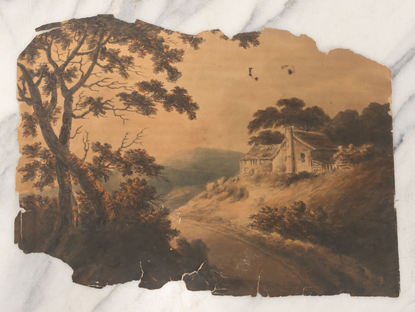 Lot 086 - Antique Unframed Watercolor Painting On Paper Of Mountainsid ...