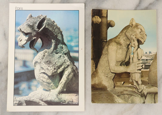 Lot 105 - Pair Of Vintage Color Photo Postcards Showing Parisian Stone Gargoyles Of Notre Dame Cathedral