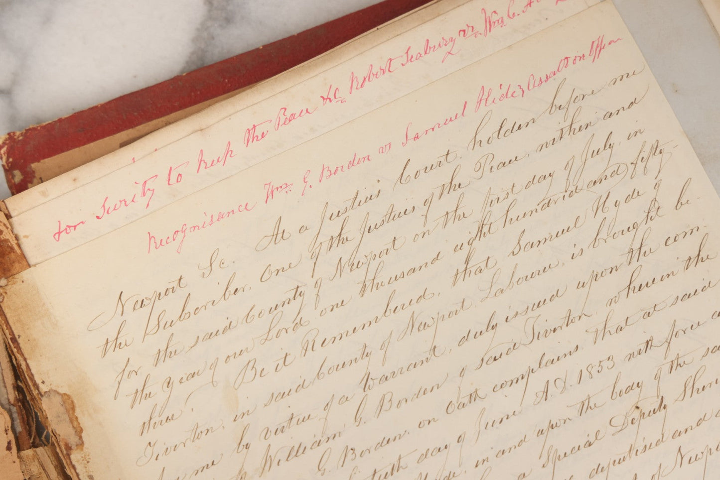 Lot 003 - Pair Of Antique Scrapbooks Containing Mostly Arrest Warrants, Other Official Documents, Dating From 1840s To 1880s Documents Addressed To Asa Gray, Justice Of The Peace, County Of Newport, Rhode Island And Providence Plantations