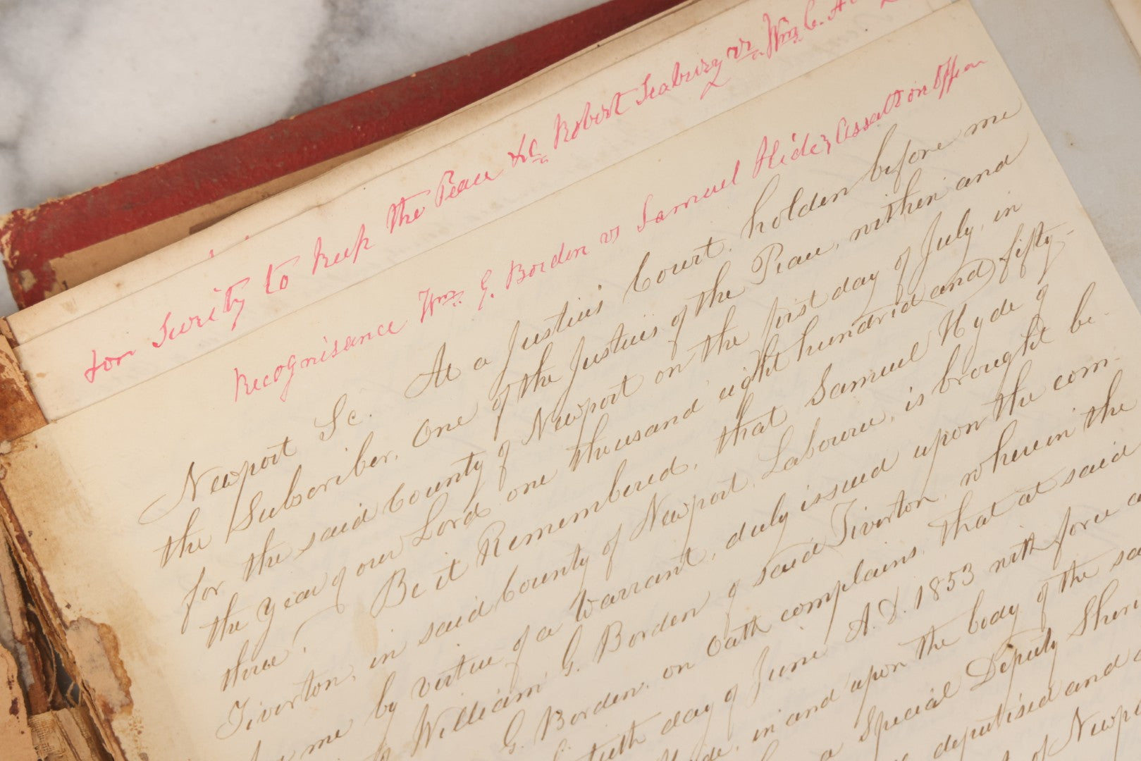 Lot 003 - Pair Of Antique Scrapbooks Containing Mostly Arrest Warrants, Other Official Documents, Dating From 1840s To 1880s Documents Addressed To Asa Gray, Justice Of The Peace, County Of Newport, Rhode Island And Providence Plantations