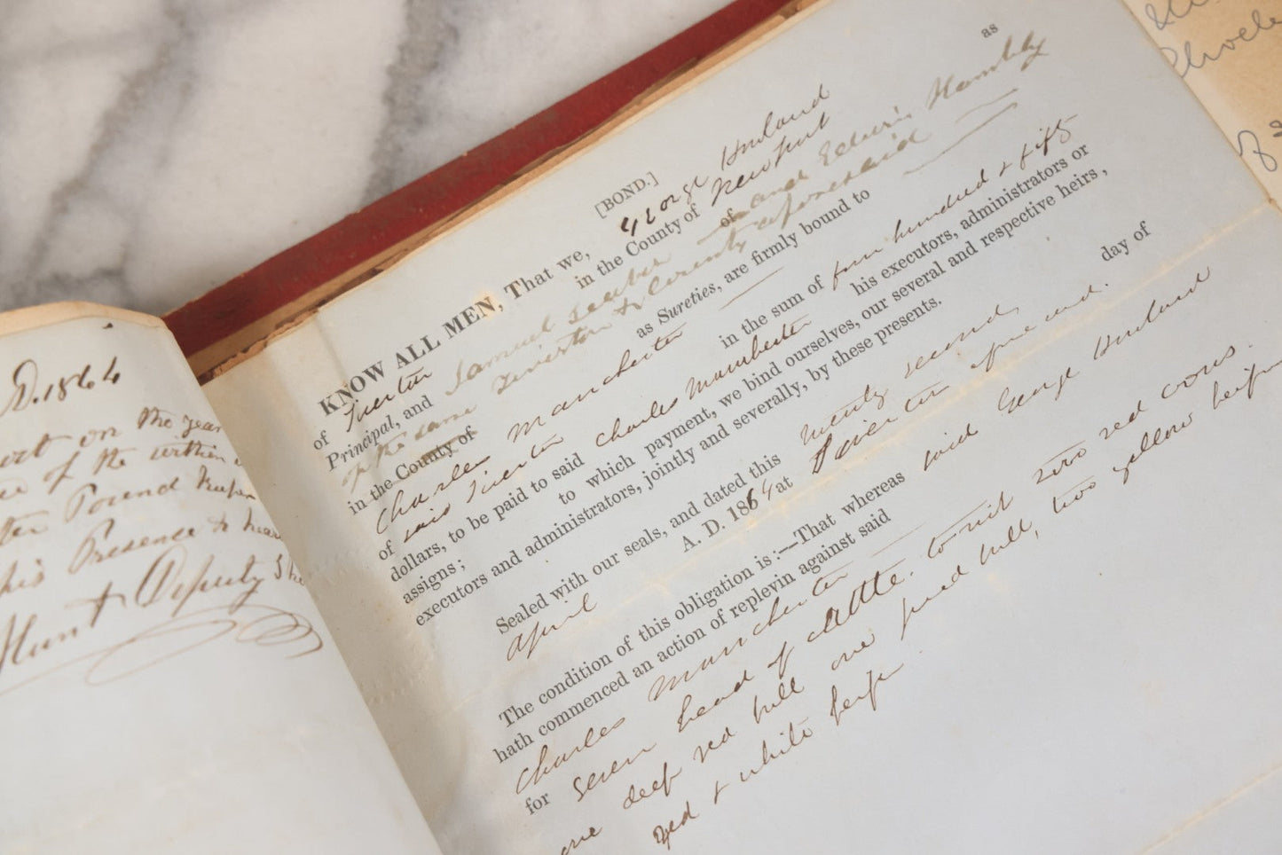 Lot 003 - Pair Of Antique Scrapbooks Containing Mostly Arrest Warrants, Other Official Documents, Dating From 1840s To 1880s Documents Addressed To Asa Gray, Justice Of The Peace, County Of Newport, Rhode Island And Providence Plantations