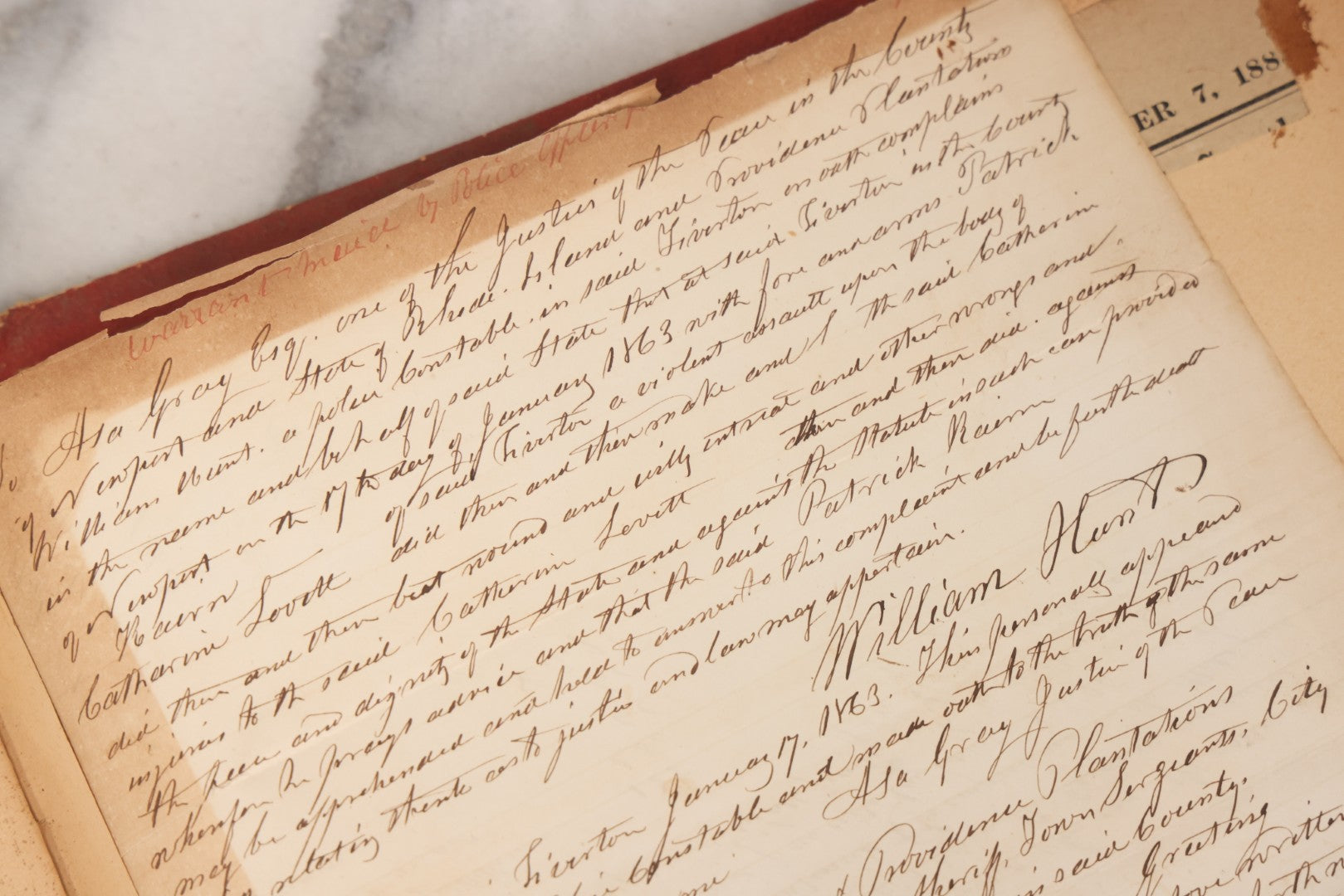 Lot 003 - Pair Of Antique Scrapbooks Containing Mostly Arrest Warrants, Other Official Documents, Dating From 1840s To 1880s Documents Addressed To Asa Gray, Justice Of The Peace, County Of Newport, Rhode Island And Providence Plantations