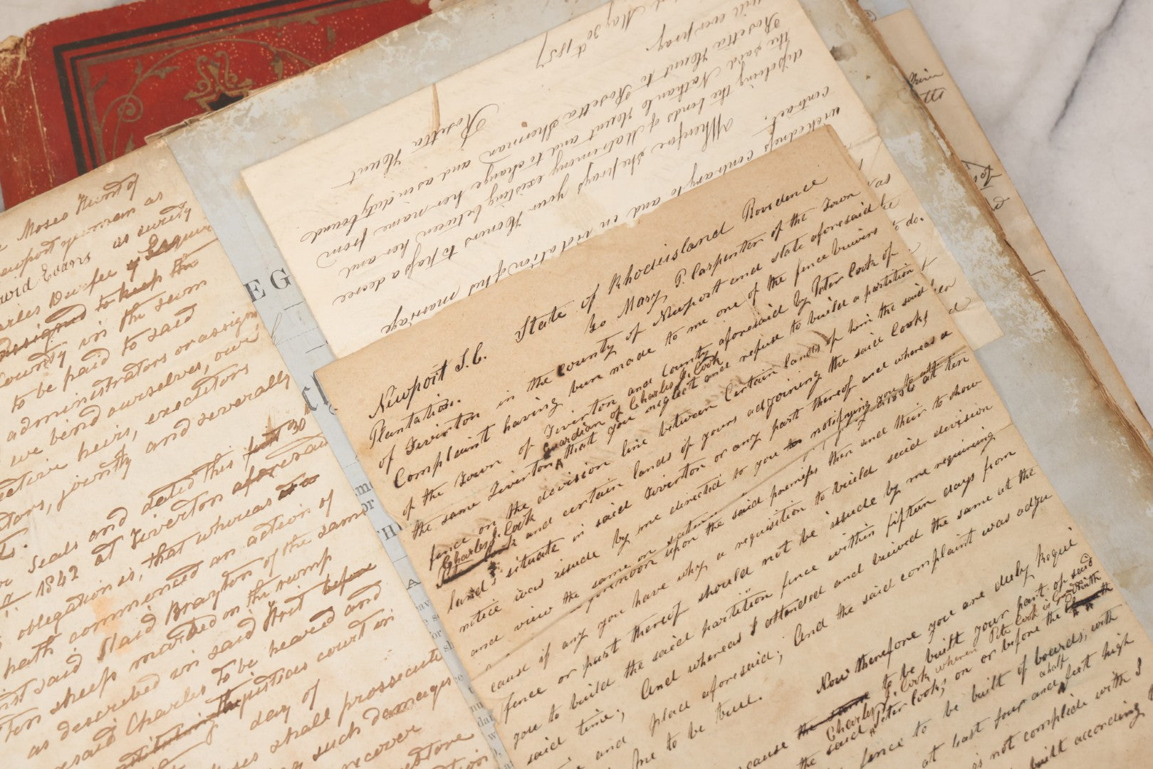 Lot 003 - Pair Of Antique Scrapbooks Containing Mostly Arrest Warrants, Other Official Documents, Dating From 1840s To 1880s Documents Addressed To Asa Gray, Justice Of The Peace, County Of Newport, Rhode Island And Providence Plantations
