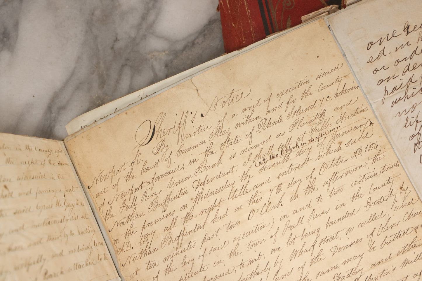 Lot 003 - Pair Of Antique Scrapbooks Containing Mostly Arrest Warrants, Other Official Documents, Dating From 1840s To 1880s Documents Addressed To Asa Gray, Justice Of The Peace, County Of Newport, Rhode Island And Providence Plantations