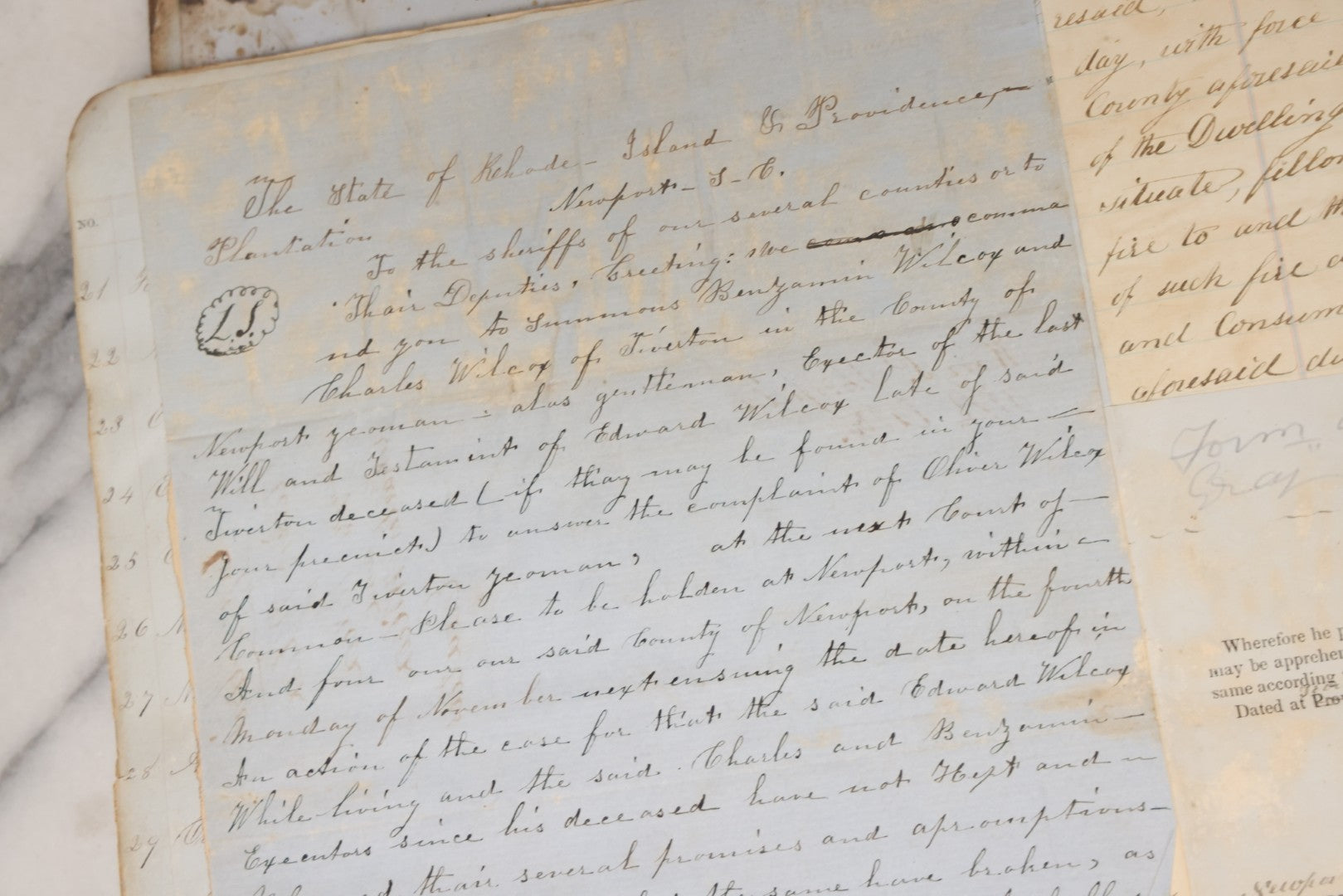 Lot 003 - Pair Of Antique Scrapbooks Containing Mostly Arrest Warrants, Other Official Documents, Dating From 1840s To 1880s Documents Addressed To Asa Gray, Justice Of The Peace, County Of Newport, Rhode Island And Providence Plantations