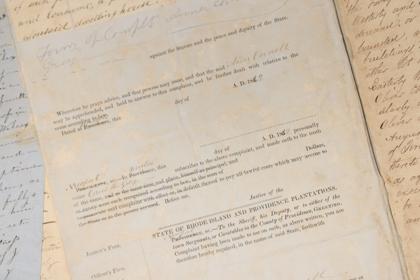 Lot 003 - Pair Of Antique Scrapbooks Containing Mostly Arrest Warrants, Other Official Documents, Dating From 1840s To 1880s Documents Addressed To Asa Gray, Justice Of The Peace, County Of Newport, Rhode Island And Providence Plantations