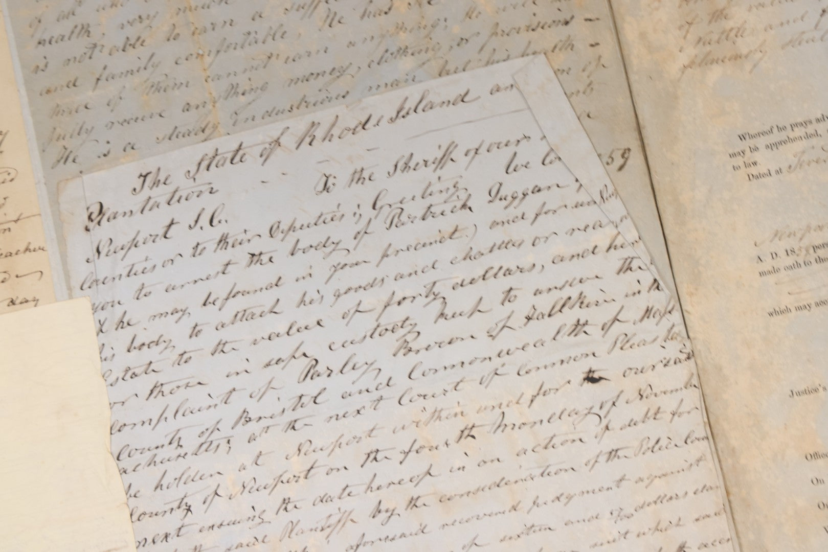 Lot 003 - Pair Of Antique Scrapbooks Containing Mostly Arrest Warrants, Other Official Documents, Dating From 1840s To 1880s Documents Addressed To Asa Gray, Justice Of The Peace, County Of Newport, Rhode Island And Providence Plantations