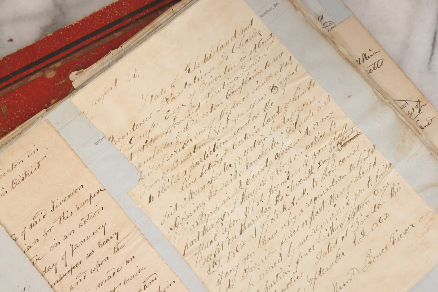 Lot 003 - Pair Of Antique Scrapbooks Containing Mostly Arrest Warrants, Other Official Documents, Dating From 1840s To 1880s Documents Addressed To Asa Gray, Justice Of The Peace, County Of Newport, Rhode Island And Providence Plantations