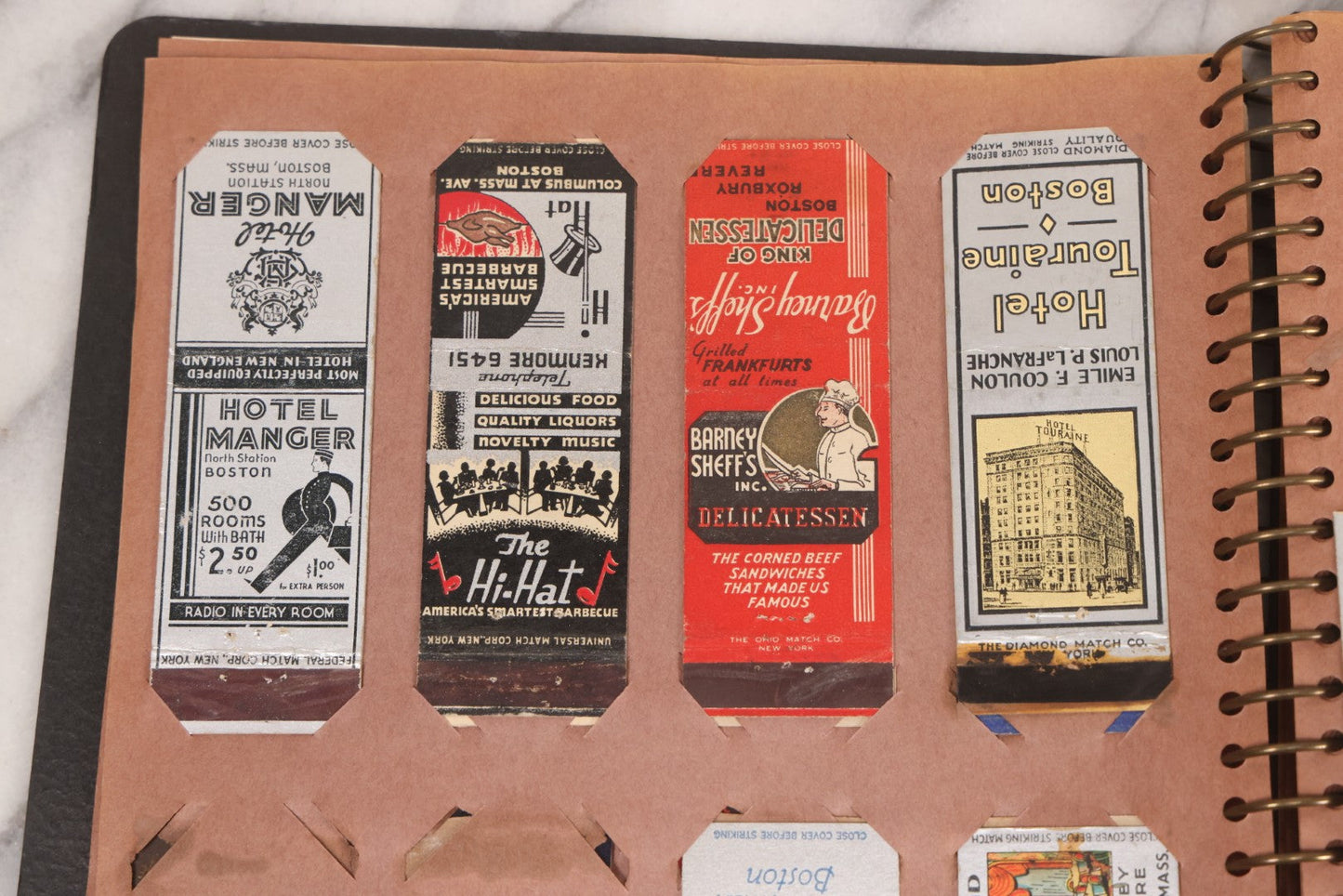 Lot 009 - Vintage Matchbook Cover Collection In "Twin Slit" Album With 100+ Match Book Covers Including Cocoanut Grove Nightclub, Location Of Deadly Fire In Boston, Red Devil Restaurant, New York, Many Others Clubs And Restaurants, Pinups, And More