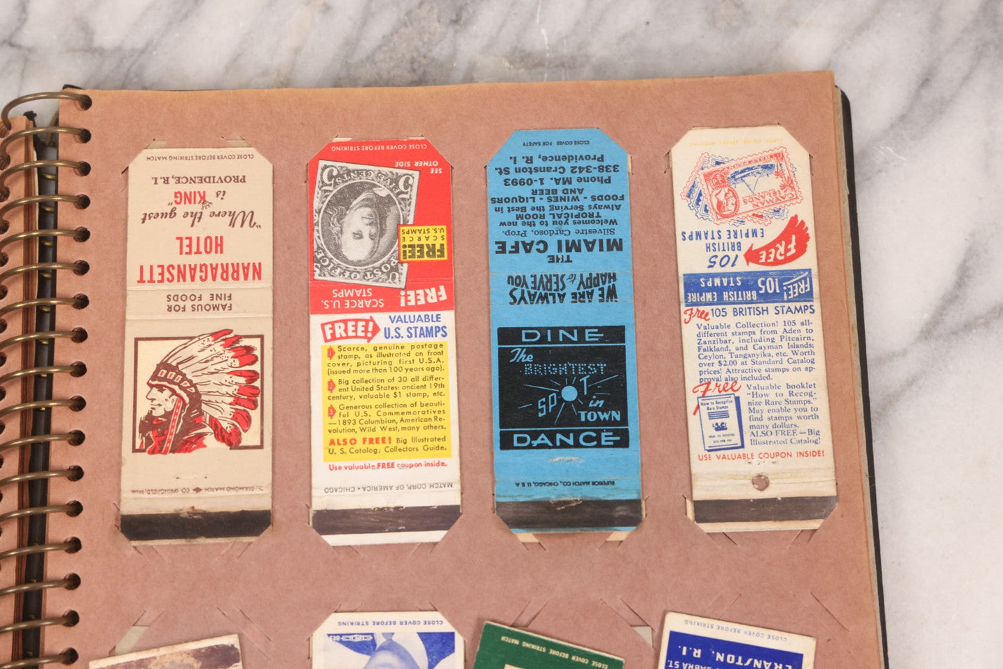 Lot 009 - Vintage Matchbook Cover Collection In "Twin Slit" Album With 100+ Match Book Covers Including Cocoanut Grove Nightclub, Location Of Deadly Fire In Boston, Red Devil Restaurant, New York, Many Others Clubs And Restaurants, Pinups, And More