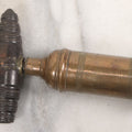 Lot 035 - Antique Handmade Brass Wine Corkscrew Bottle Opener With Turned Wooden Handle, Original Patina, 9-1/8" Length