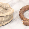 Lot 064 - Pair Of Vintage Snake Novelties Including Chalkware Snake Ashtray Decoy And Jointed Folk Art Snake Toy