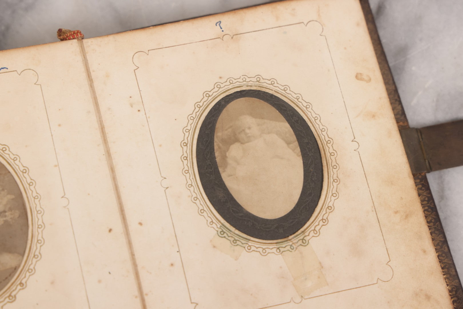 Lot 086 - Antique Family Photo Album With Mostly Trimmed Real Photo Postcards R.P.P.C., Snapshots, And Other Photos, With 26 Photos In All, Including Girl With Doll, Soldier, Woman With Dog, And Others, Most Identified