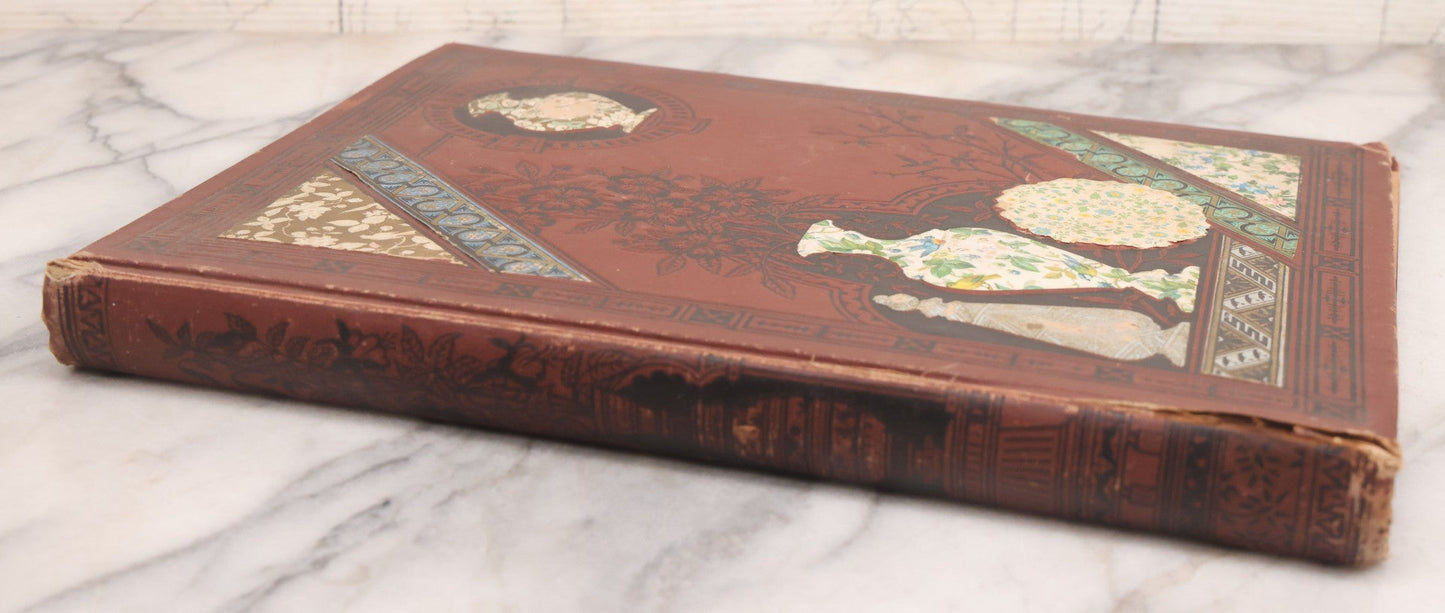 Lot 114 - Antique Victorian Scrapbook Album With Textured Urns On Cover Containing 70+ Pieces Including Trade Cards, Die Cuts, Calling Cards, And Other Scraps