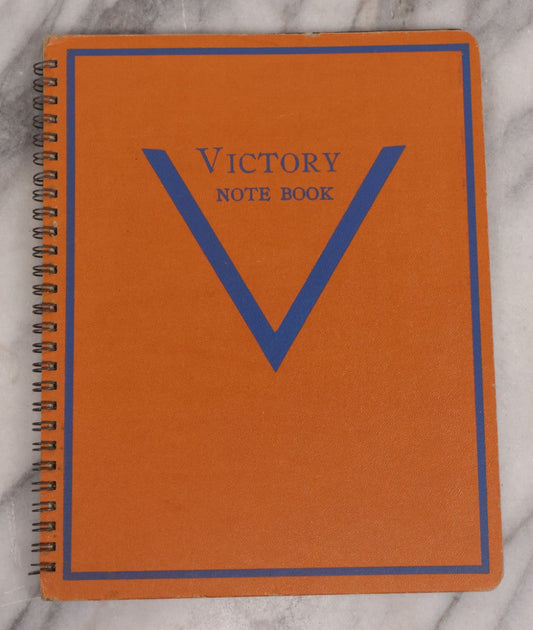 Lot 138 - Vintage Spiral Bound Victory Notebook, New Old Stock N.O.S. With Blank Pages, Made For F.W. Woolworth Co., Orange And Blue Cover