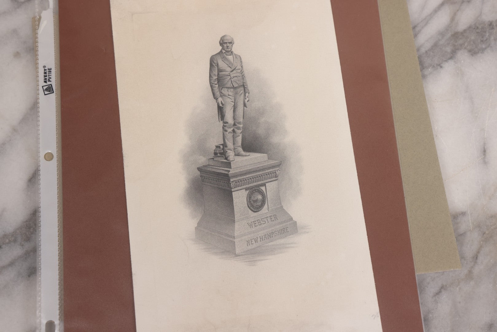 Lot 142 - Vintage Three Piece Daniel Webster Ephemera Grouping, Including Matted Prints Of Central Park Statue By Thomas Ball And Engraving Of Webster Tomb, And Print Of National Statuary Hall Statue By Carl Conrads