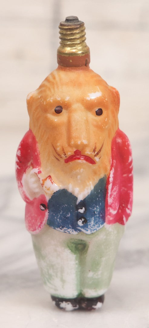 Lot 154 - Vintage Painted Anthropomorphic Lion Smoking Pipe Lightbulb, Marked Made In Japan, 4-1/4" Height