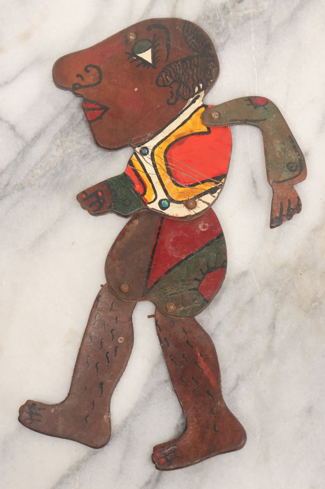 Lot 073 - Antique Hand Cut, Hand Painted Leather Jointed Puppet With H ...