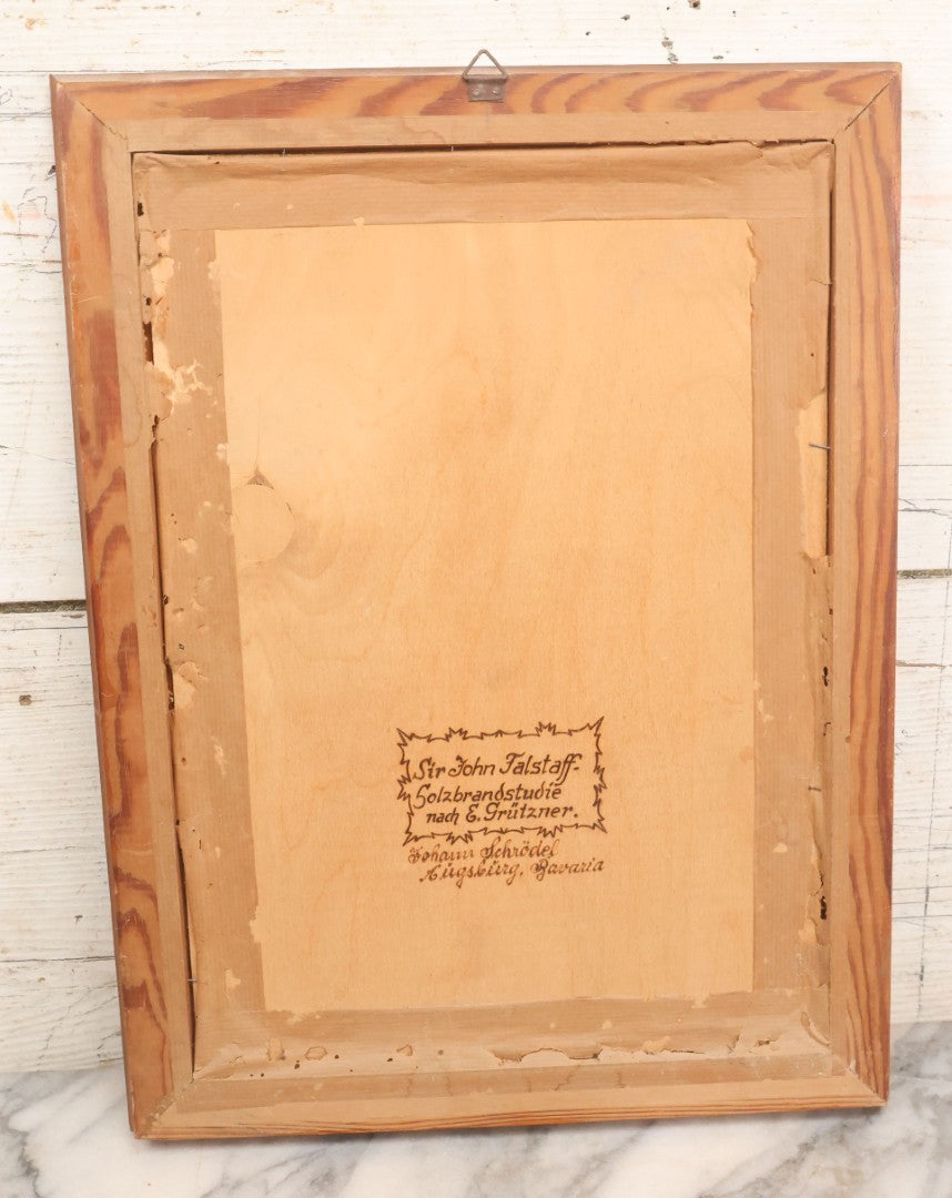 Lot 079 - Antique Wood Burned Pyrography German Folk Art, Sir John Fal ...