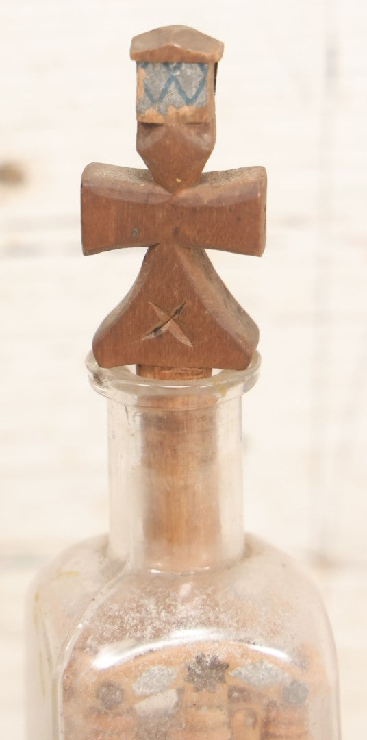 Lot 081 - Vintage Folk Art Whimsy Wood Structure In Bottle, Note Poor Condition