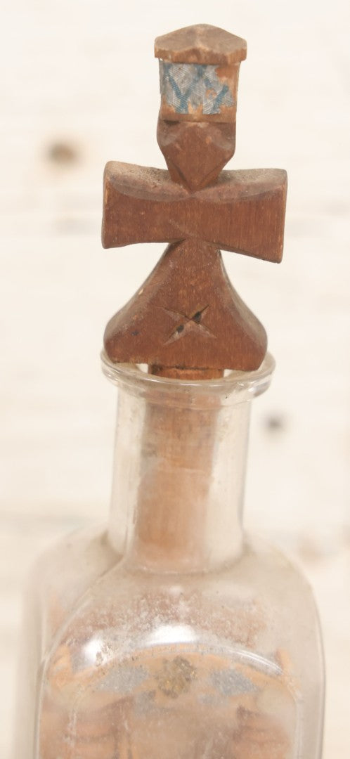 Lot 081 - Vintage Folk Art Whimsy Wood Structure In Bottle, Note Poor Condition