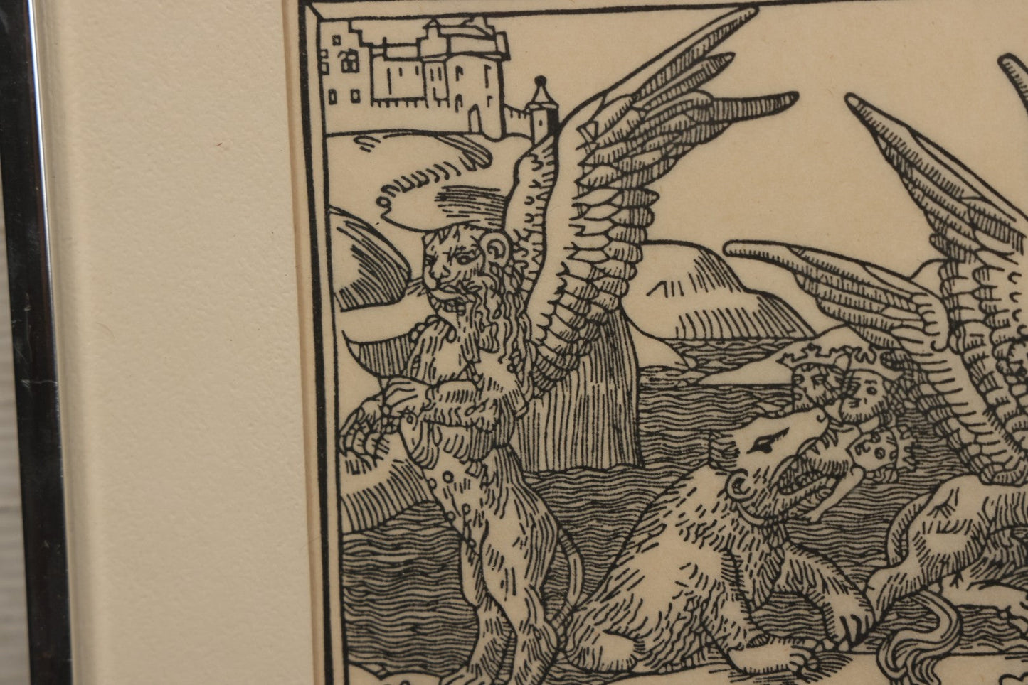 Lot 096 - Vintage Linoleum Block Print Titled "Daniel's Dream Of The Four Beasts" By Allen Bjorkman, After A Woodcut From The Lubeck Bible, 1470, Numbered Limited Edition 3/150, Artist Signed Pencil, Lower Right
