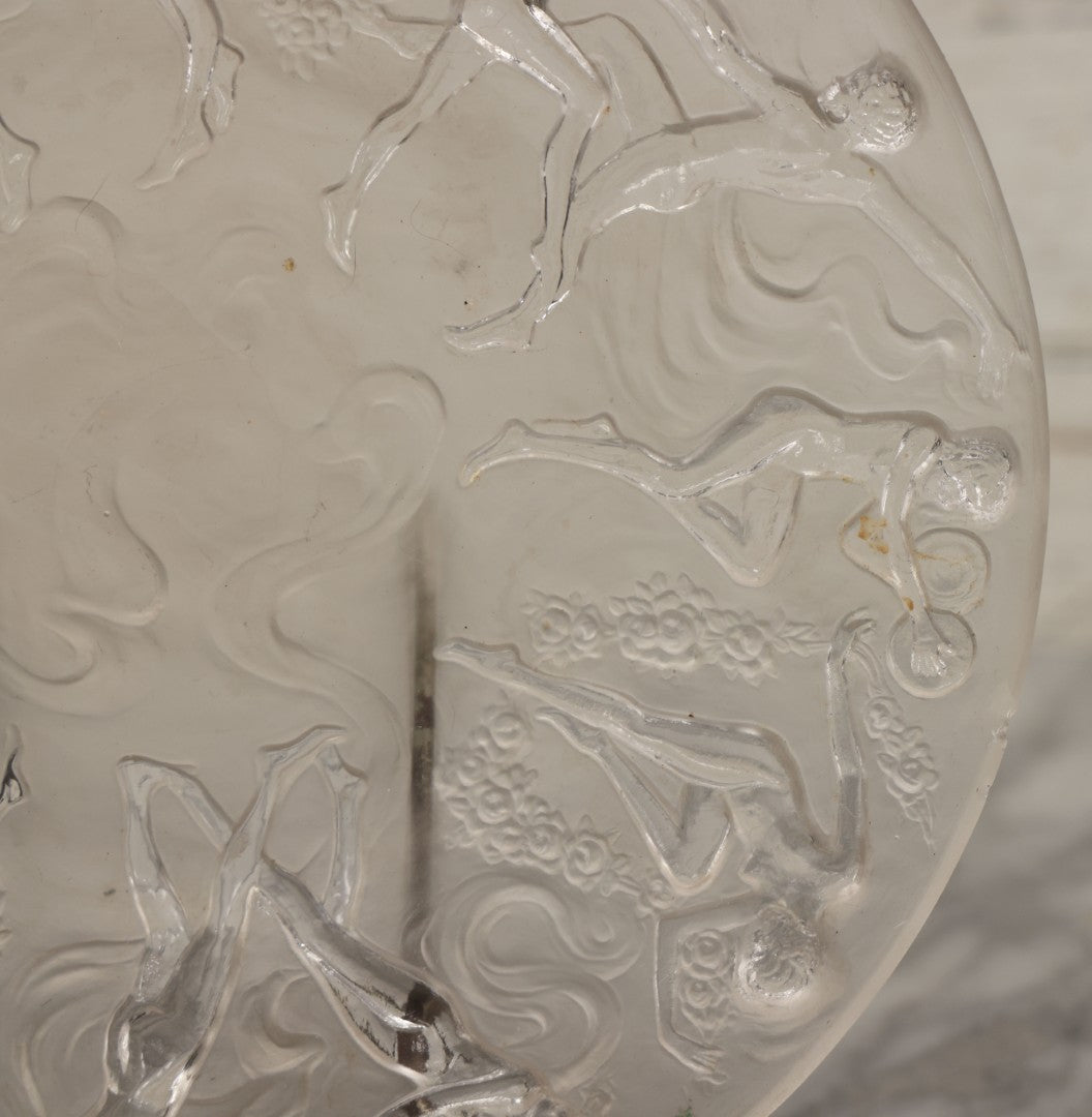 Lot 098 - Vintage Art Deco Frosted Glass Dancing Nymphs Tray Plate, Phoenix Consolidated Glass, Note Chips