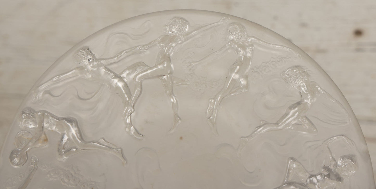 Lot 098 - Vintage Art Deco Frosted Glass Dancing Nymphs Tray Plate, Phoenix Consolidated Glass, Note Chips