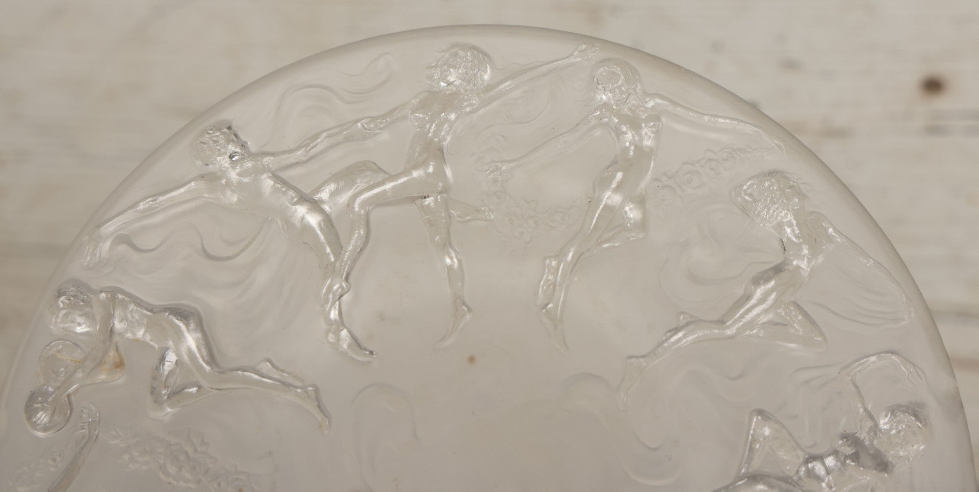 Lot 098 - Vintage Art Deco Frosted Glass Dancing Nymphs Tray Plate, Phoenix Consolidated Glass, Note Chips