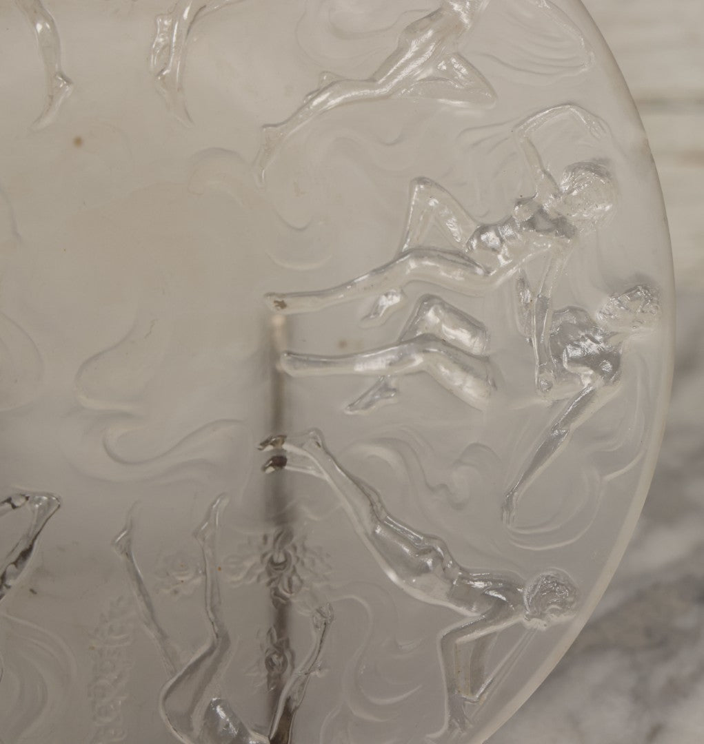 Lot 098 - Vintage Art Deco Frosted Glass Dancing Nymphs Tray Plate, Phoenix Consolidated Glass, Note Chips