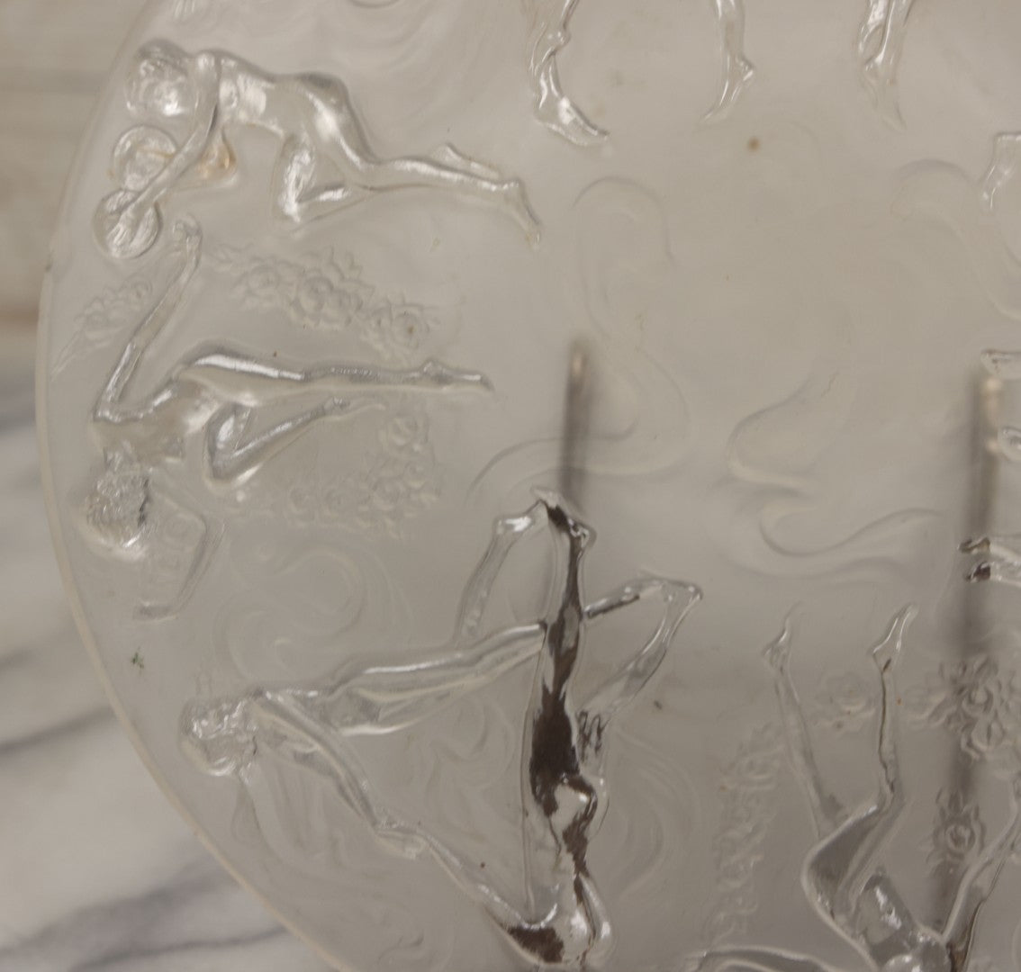 Lot 098 - Vintage Art Deco Frosted Glass Dancing Nymphs Tray Plate, Phoenix Consolidated Glass, Note Chips
