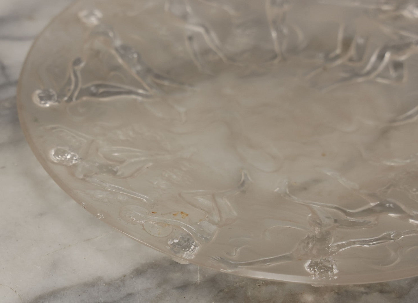 Lot 098 - Vintage Art Deco Frosted Glass Dancing Nymphs Tray Plate, Phoenix Consolidated Glass, Note Chips