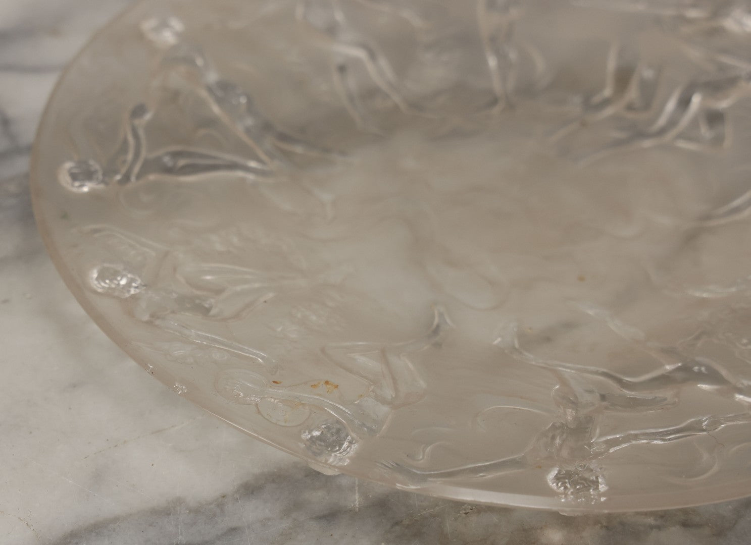 Lot 098 - Vintage Art Deco Frosted Glass Dancing Nymphs Tray Plate, Phoenix Consolidated Glass, Note Chips
