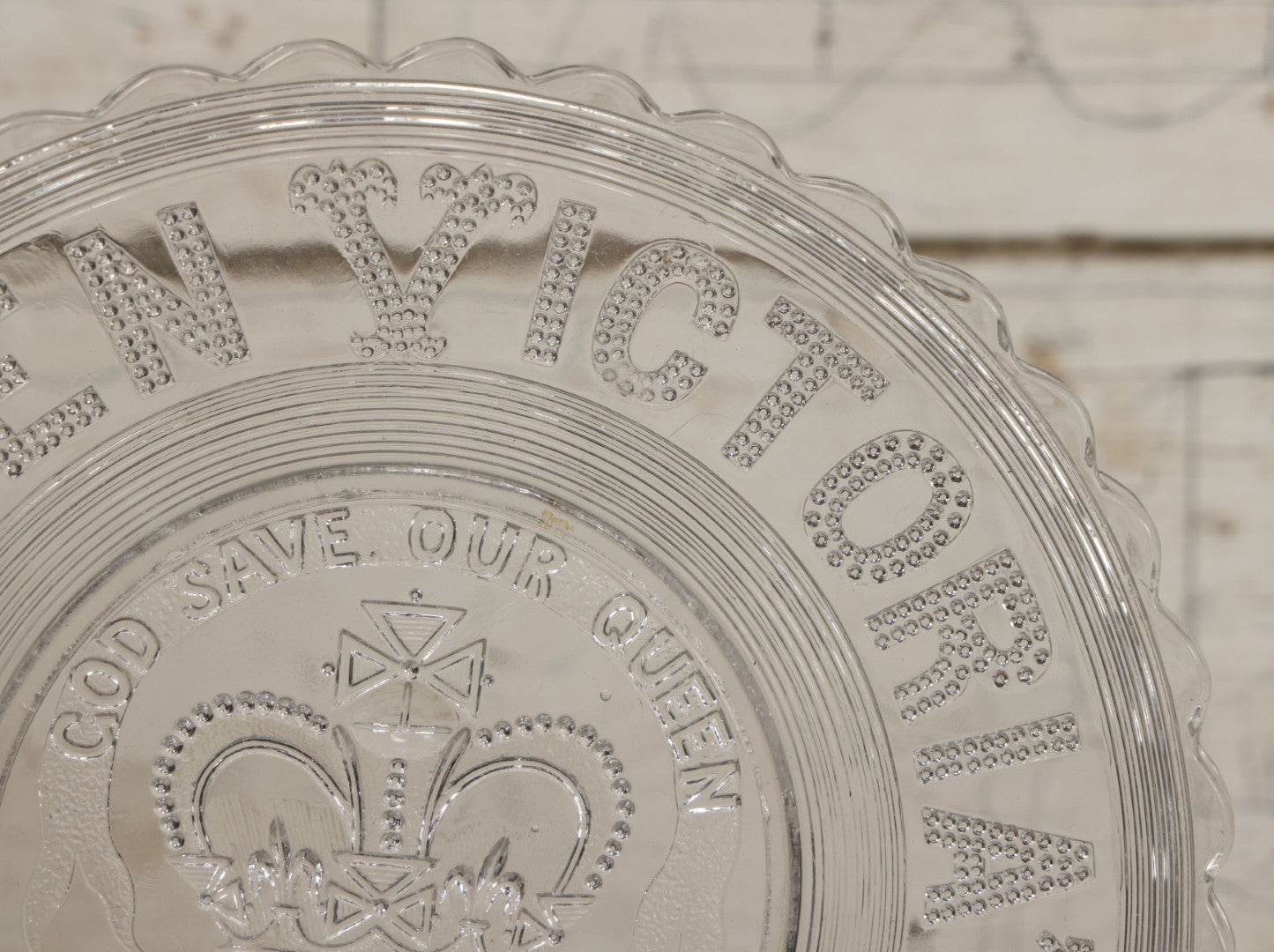 Lot 099 - Antique Pressed Glass Queen Victoria Jubilee Commemorative Plate, 1837-1887, "God Save The Queen"