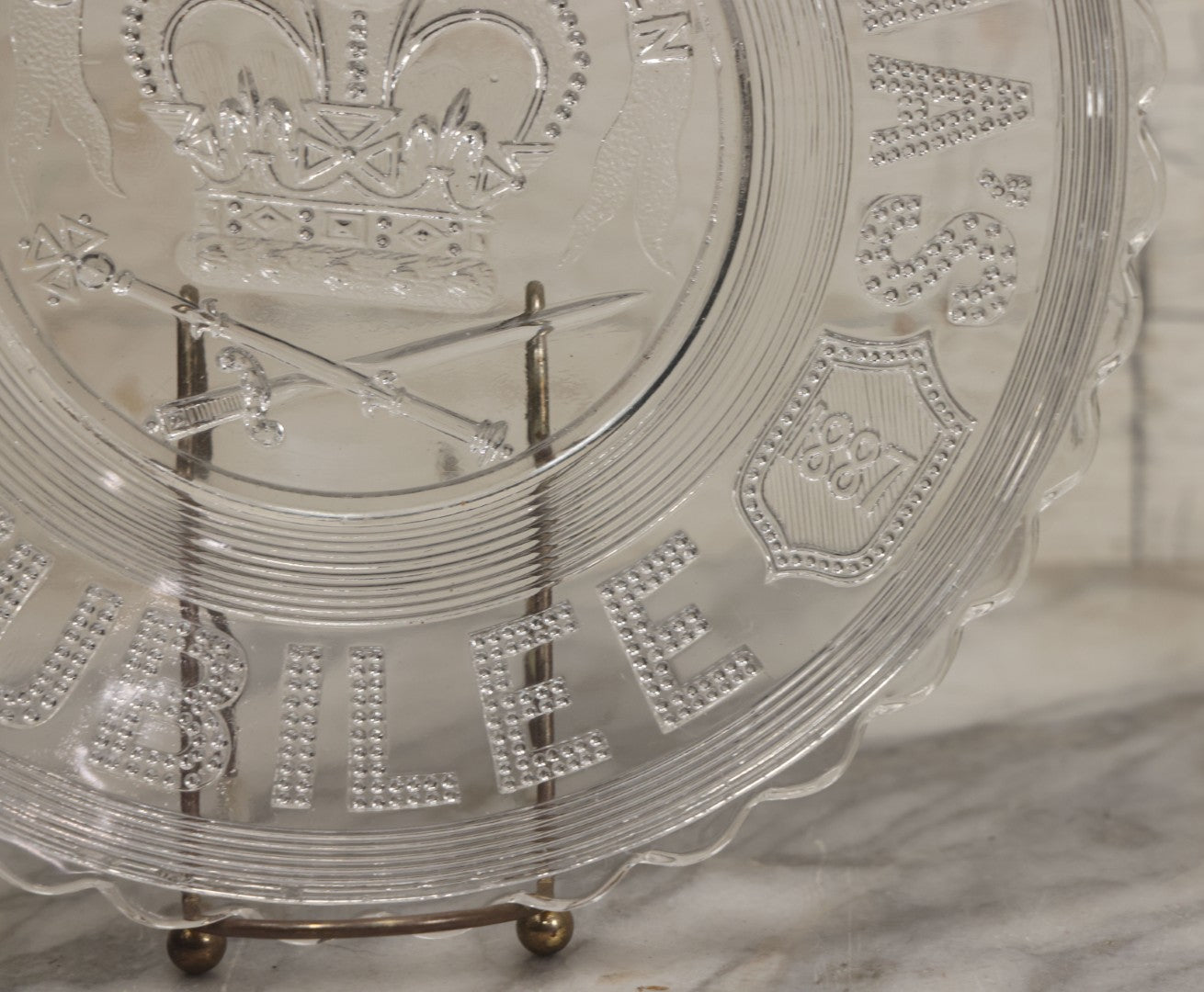 Lot 099 - Antique Pressed Glass Queen Victoria Jubilee Commemorative Plate, 1837-1887, "God Save The Queen"