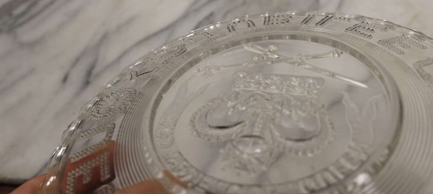 Lot 099 - Antique Pressed Glass Queen Victoria Jubilee Commemorative Plate, 1837-1887, "God Save The Queen"