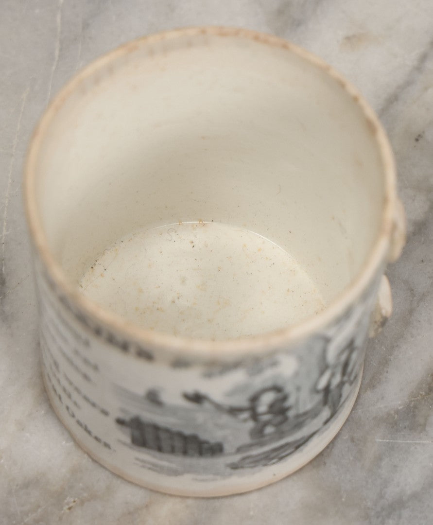 Lot 102 - Antique Transferware Dr. Franklin's Maxims Children's Teacup, Note Damage, Missing Handle