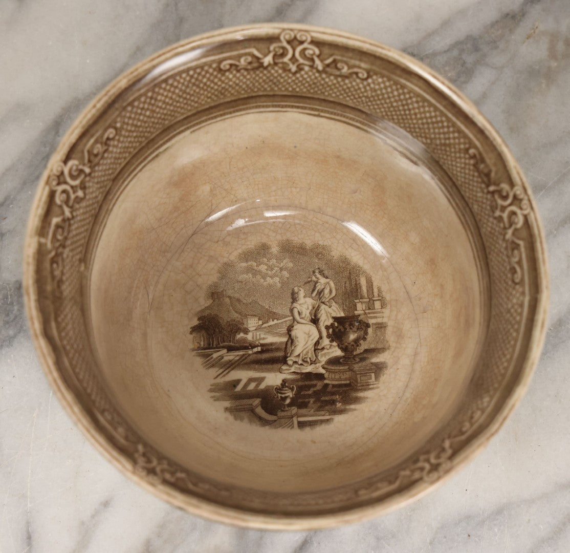 Lot 103 - Antique Transferware Bow With Woman And Urn Motifs