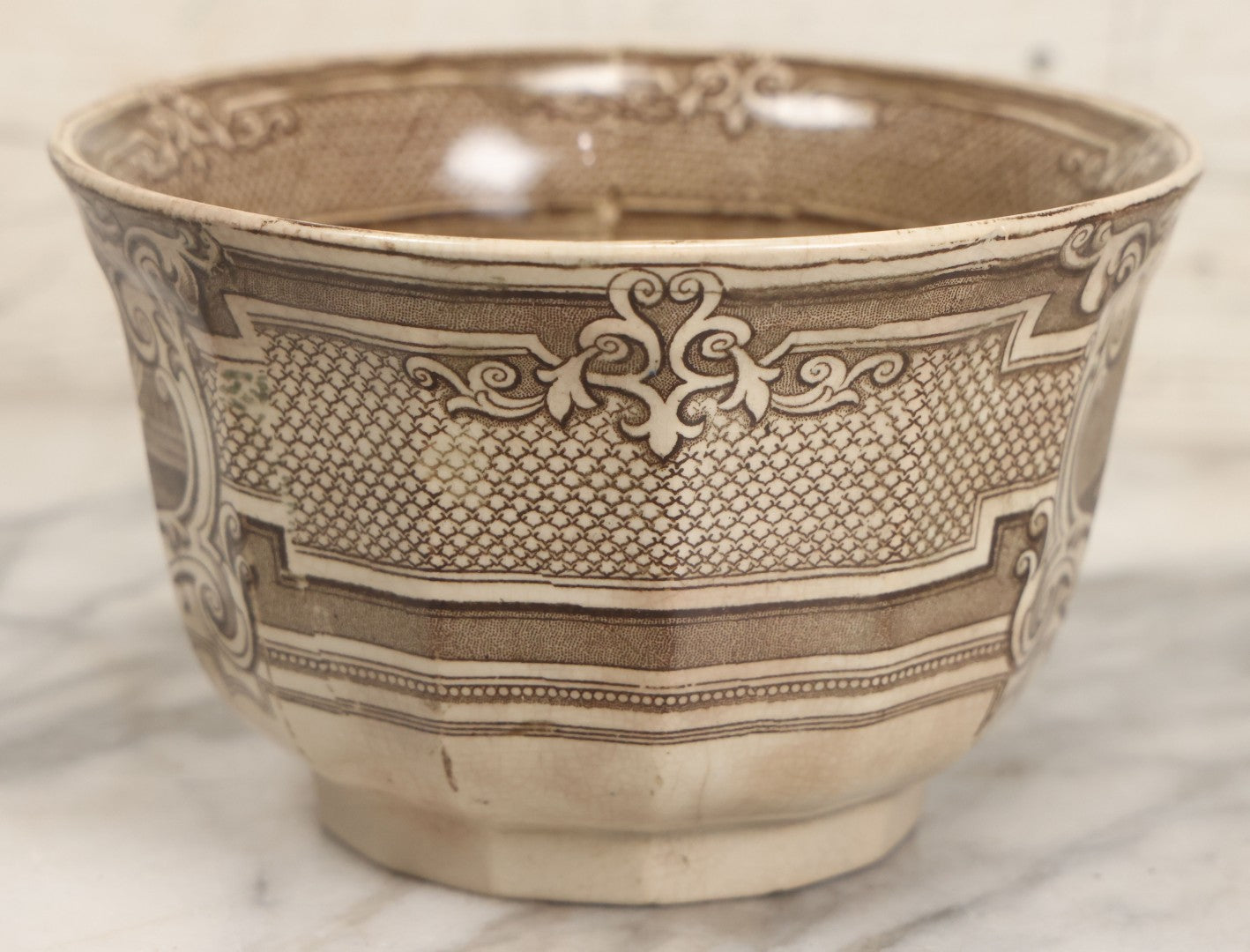 Lot 103 - Antique Transferware Bow With Woman And Urn Motifs