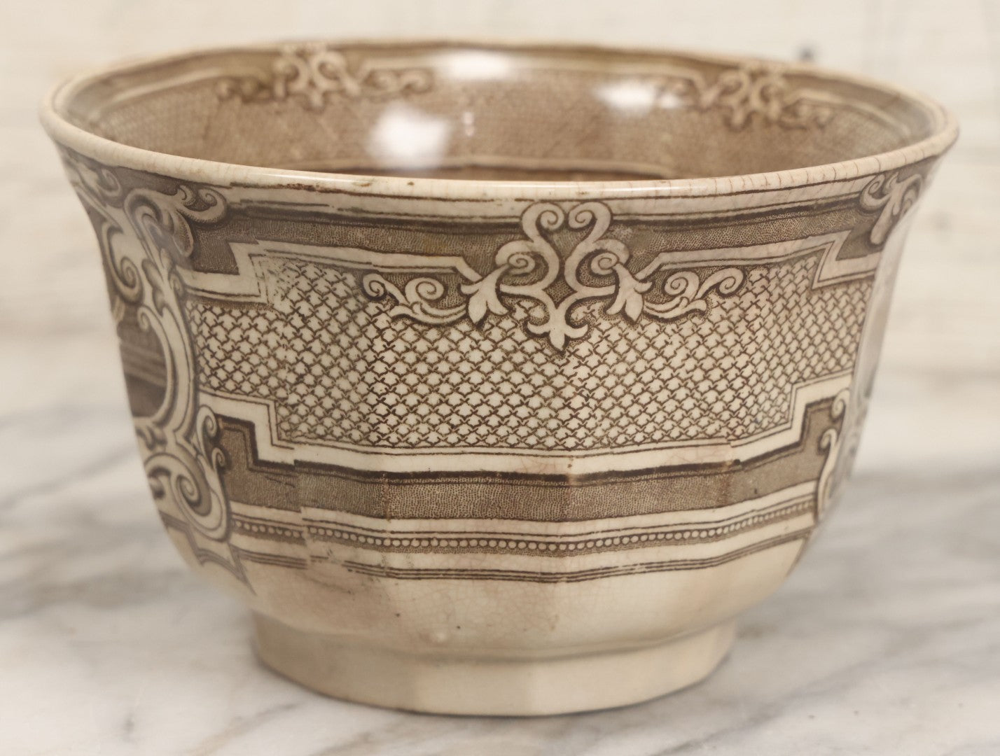 Lot 103 - Antique Transferware Bow With Woman And Urn Motifs
