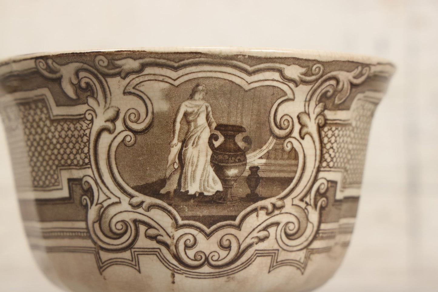 Lot 103 - Antique Transferware Bow With Woman And Urn Motifs