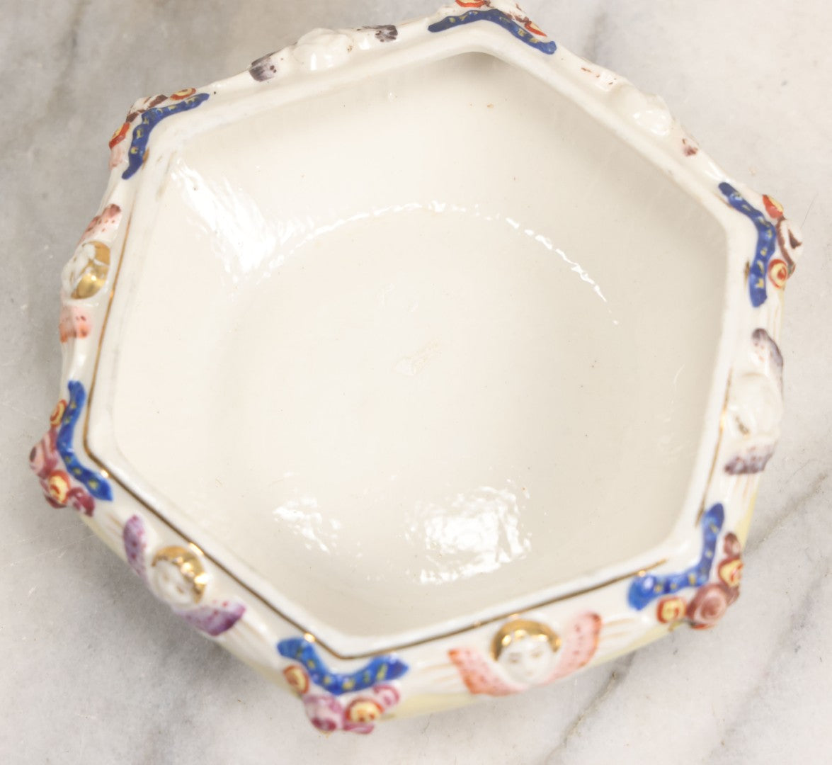 Lot 105 -  Vintage Capodimonte Style Porcelain Lidded Box With Three Graces Relief And Cherub Masks