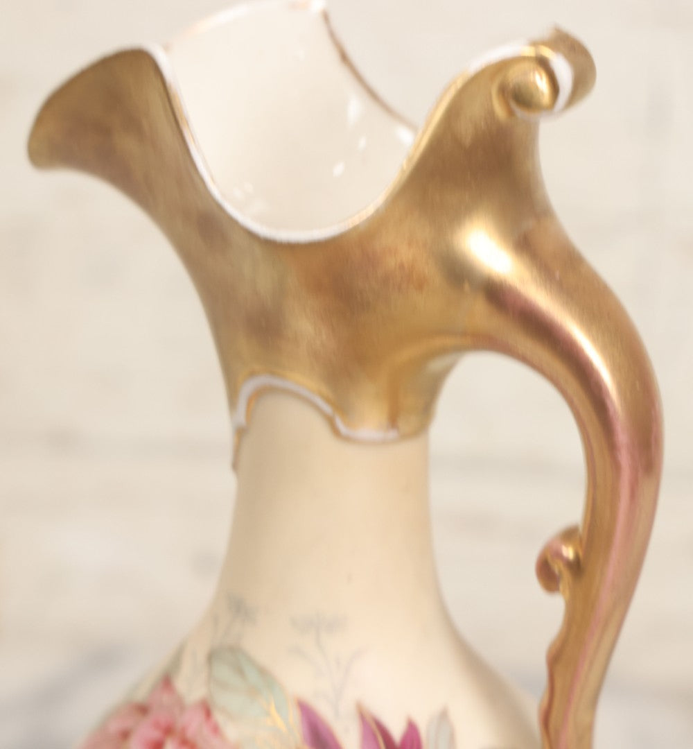Lot 106 -  Antique Hand-Painted Art Nouveau Royal Bonn Ewer With Gilt Accents And Floral Decoration