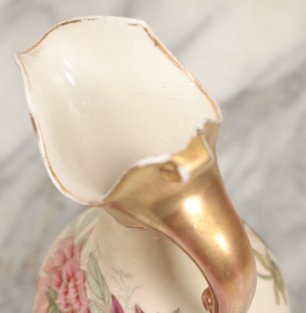 Lot 106 -  Antique Hand-Painted Art Nouveau Royal Bonn Ewer With Gilt Accents And Floral Decoration