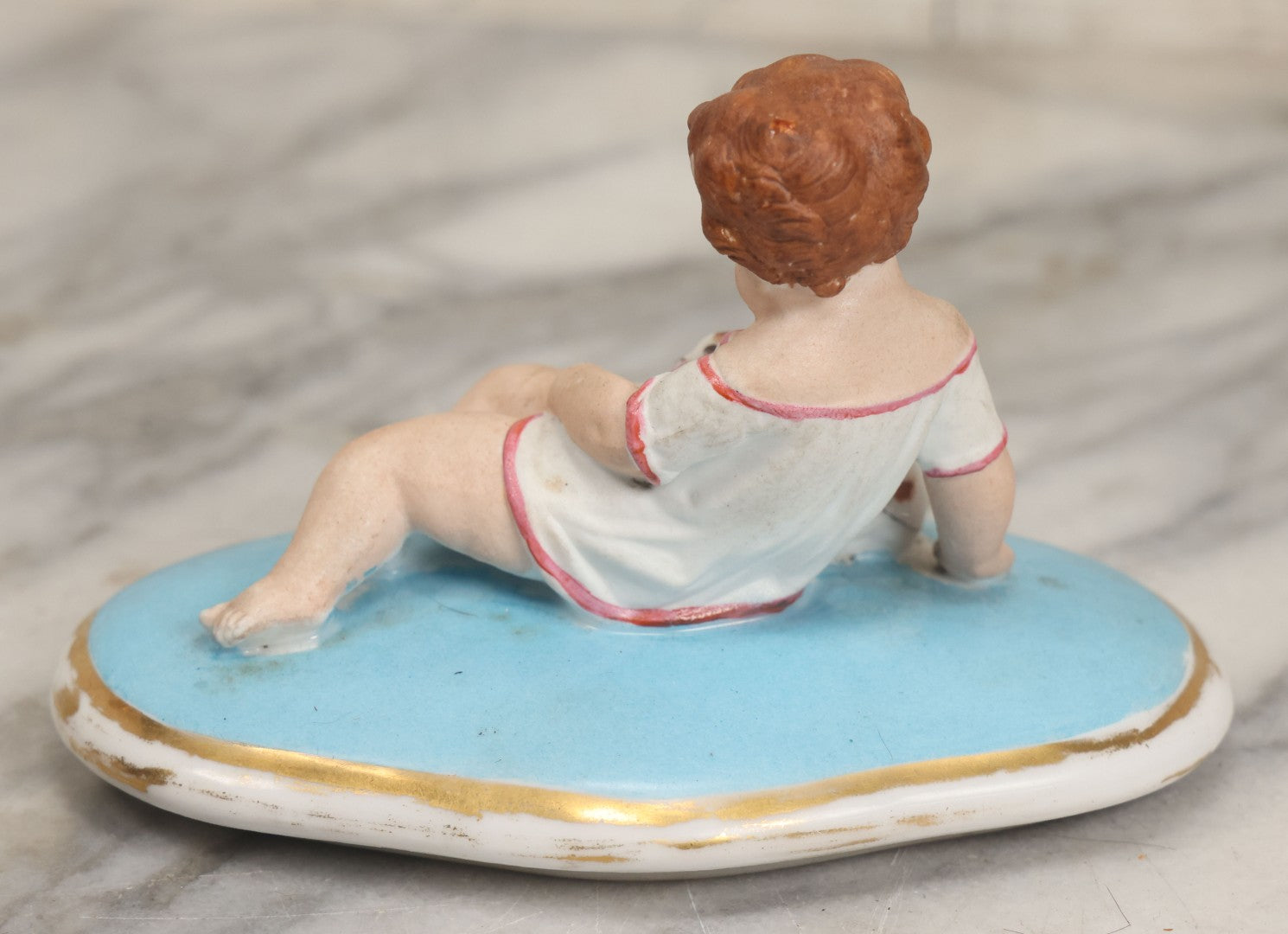 Lot 107 - Antique Porcelain Dresser Box Lid With Child And Kitten Figural Motif