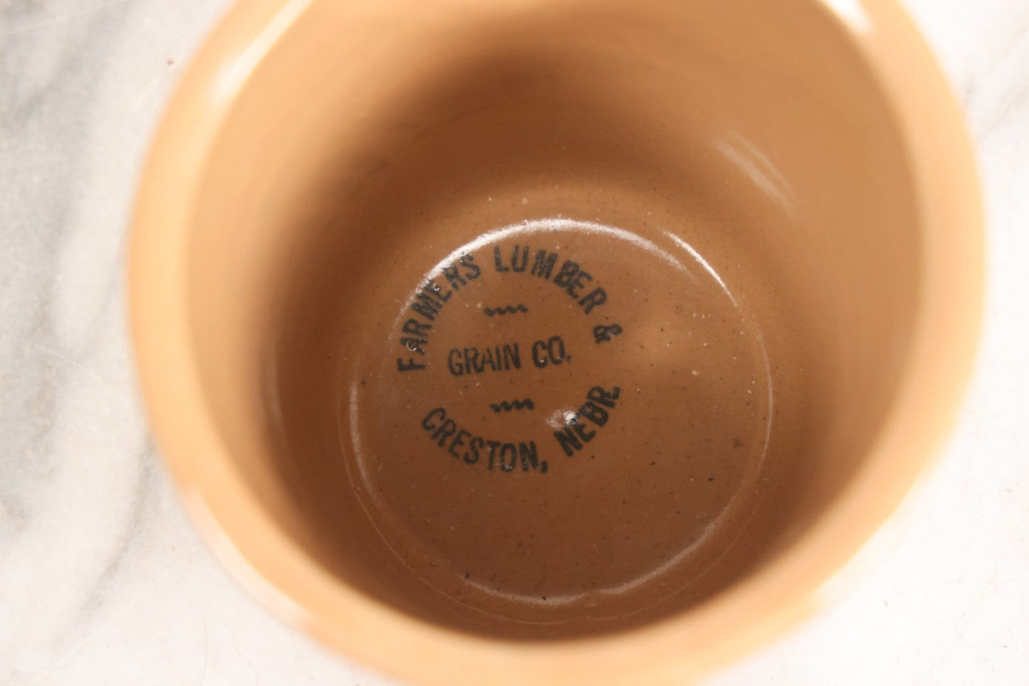 Lot 109 - Antique Ceramic Pitcher Advertising Farmers Lumber & Grain Co., Creston, Nebraska