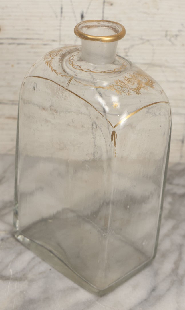 Lot 110 - Antique Hand Blown Glass Bottle, Gold Paint Detailing, Pontil Mark, No Stopper