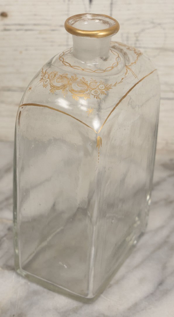 Lot 110 - Antique Hand Blown Glass Bottle, Gold Paint Detailing, Pontil Mark, No Stopper