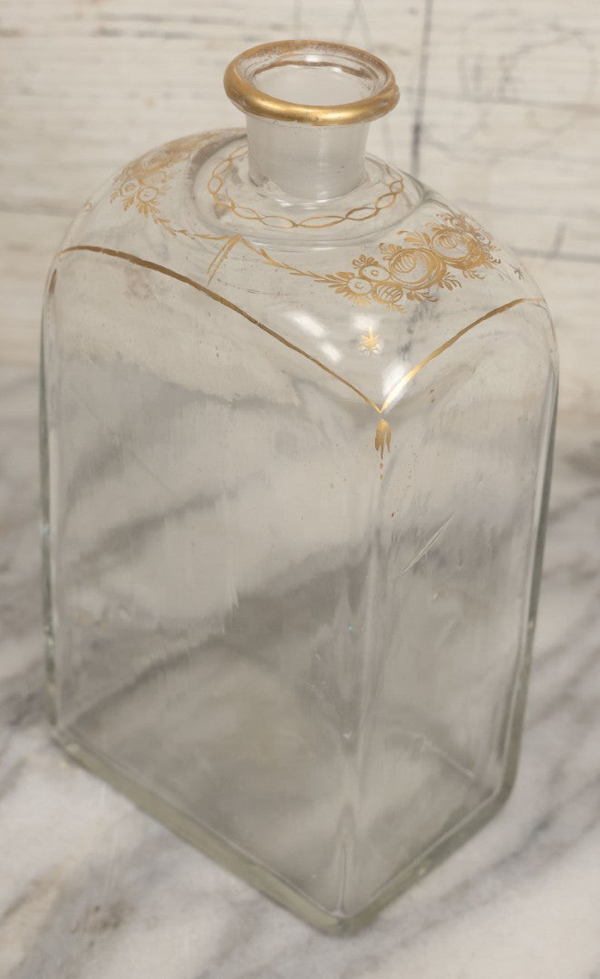 Lot 110 - Antique Hand Blown Glass Bottle, Gold Paint Detailing, Pontil Mark, No Stopper